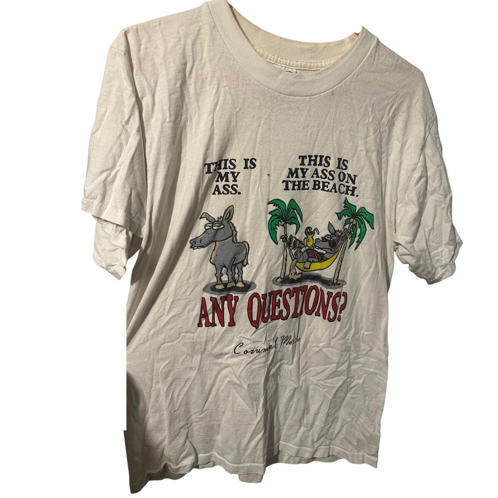 Vintage Reef Cancun Cozumel My Ass On The Beach Graphic T-Shirt White XL Humor